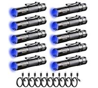 KunHe 10 Pack Rechargeable UV LED Torch Featuring 365nm Wavelength 3W Power Aluminium Alloy Construction IPX4 Water Resistance Detachable Double-Sided Clip and Compact Design