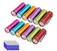 KunHe 12 Pack Mini Aluminium Torches Kids Bulk - Durable Metal Small Kids LED Flashlights Multipack for Camping, Party Bag Fillers, Gifts Boys Girls, Torch Keyring Lanyard with Batteries