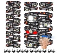 KunHe 20 Pack Rechargeable LED Head Torch with Motion Sensor, 10 Light Modes, Hands-Free Headlamp for Camping, Hiking, Running, Cycling, Fishing & Emergency Use