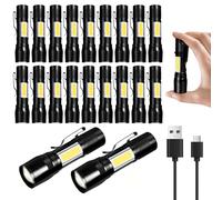 KunHe 20 Pack USB-C Rechargeable Mini LED Torch, Compact High Lumen EDC Torches with COB Side Light, Zoomable Clip-On Torch for Camping, Emergencies & Gifts
