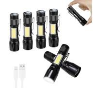 KunHe 6 Pack USB-C Rechargeable Mini LED Torch, Compact High Lumen EDC Torches with COB Side Light, Zoomable Clip-On Torch for Camping, Emergencies & Gifts