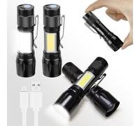 KunHe Rechargeable Flashlights USB-C mini Small LED Lantern Flashlights Bright Clip-On Light EDC Flash Light with Side COB Light for Camping Home Emergency 4 Pack