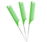Kunihiko Comb Rat Tail Combs: 3Pack Parting Comb, Steel Pin Rat Tail Carbon Fiber Heat Resistant Teasing Combs, Combs for Hair Salon Stylist, Metal Tail Comb(Green)