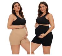 KUNINDOME Seamless Maternity Shapewear, Belly Support Pregnancy Underwear for Maternity Photography and Baby Shower Dresses, C. Nude + Black, XL