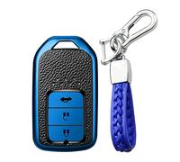 KUNIO Car Key Case Cover fit for Honda CR-V Jazz Civic HR-V Accord Odyssey City Grace EXL CR-Z Accessories Key Cover TPU Leather Texture Keychain Key Cover Case 3 Buttons Blue
