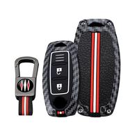 KUNIO Car Key Case Key Cover Fits Nissan Juke F16 Qashqai Pulsar Murano Key Fob Carbon Fibre 2 Buttons Key Case Key Cover Red A