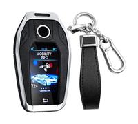 KUNIO Car Key Case Suitable for BMW Display Key 5 Series 7 Series G01 G02 G05 G07 G11 G12 G30 G31 G32 I8 I12 I15 X3 X4 X5 X7 Protective Metal Key Cover Key Case Key Fob, A Silver Black, A