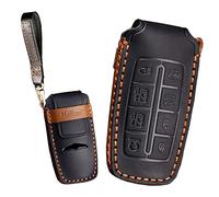 KUNIO Car Key Fob Cover Case Fit for Genesis G80 GV80 G70 GV70 Key Protective Cover Key Shell Leather Key Holder 8 Buttons, Black, Medium
