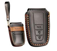 KUNIO Car Key Fob Cover Case Fit for Toyota Camry Corolla Aygo Key Protective Cover Keychain Leather Key Holder 3 Buttons, Black, Medium