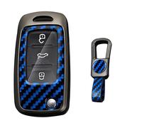 KUNIO Car Key Fob Cover Case Fit for VW Touran Touareg Up Beetle Golf 4 Polo Octavia 2 Superb Key Protective Cover Keychain Carbon Fibre Metal Key Holder 3 Buttons B Blue