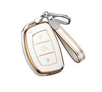 KUNIO Car Key Fob Cover fit for Hyundai Creta Mistra Elantra Tucson IX35 Ix25 I10 I20 I30 Verna Santa Fe 2015-2018 Key Cover TPU Key Cover Case Key Case Keychain 3 Buttons B White