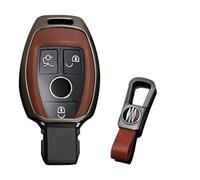 KUNIO Car Key Fob Cover Fit for Mercedes Benz A B C Class GLK AMG CLA GLA Key Protective Cover Keychain Key Holder, Gun Brown