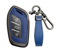 KUNIO Car Key Fob Cover Fit for MG HS ZS EV MG6 EHS MG3 MG7 Key Protective Cover Keychain Leather Metal Key Holder 3 Button, Gun Blue