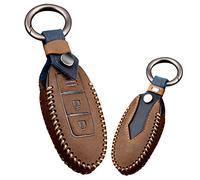 KUNIO Car Key Fob Cover fit for Nissan Qashqai X-Trail Juke Micra Murano Pathfinder Leather Car Key Case Key Fob Key Holder Key Case 3 Buttons A Brown