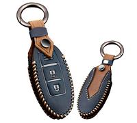 KUNIO Car Key Fob Cover fit for Nissan Qashqai X-Trail Juke Micra Murano Pathfinder Leather Car Key Case Key Fob Key Holder Key Case 3 Buttons A Blue