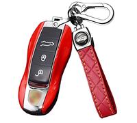 KUNIO Car Key Fob Cover fit for Porsche fit for Macan fit for Panamera 918 911 981 991 Boxster Cayenne Cayman Key Cover Case ABS Key Fob Car Key Chain Key Cover 3 Buttons Red