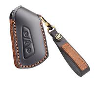 KUNIO Cowhide Leather Car Key Fob Cover Fit for VW Golf 8 MK8 ID.3 ID.4 Cupra Skoda Octavia A8 SEAT Leon MK4 2020 2021 Formentor Tarraco Keychain Car Key Protector Black