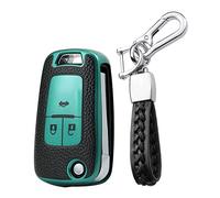KUNIO Flip Car Key Cover fit for Chevrolet Aveo Corsa Astra Zafira Mokka for Vauxhall Insignia Karl Zafira Key Cover TPU Leather Texture Keychain Key Case 3 Buttons A Green