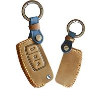 KUNIO Flip Car Key Fob Cover for Ford Fiesta Focus 2 Ecosport Kuga Escape Falcon B-Max C-Max Eco Sport Galaxy Territory Focus Cabriolet 3 Buttons, Brown Leather, 360-Degree Protection