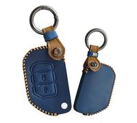 KUNIO Flip Key Cover Case fit for Jeep Wrangler JL 2018-2022 Gladiator JT 2020-2022 Leather Car Key Case Key Fob Key Holder Key Case 2 Buttons Blue