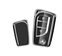 KUNIO Flip Key Cover Case for Toyota Yaris/Aygo/Peugeot 108/Citroen C1, 2 Buttons, B Black, TPU, Passenger Car/SUV/Pickup Truck