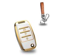 KUNIO Flip Key Fob Cover Case fit for Kia Rio 3 K2 Ceed Cerato K3 Sportage 4 Picanto K5 Optima Sorento Forte Stinger 2017 2018 Key Cover TPU Car Key Bag Keychain 3 Buttons C White