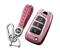 KUNIO Flip Key Fob Cover fit for Hyundai Kona i30 Tucson NX4 2019 2020 2021 2022 2018 2017 2016 Key Cover TPU Carbon Fibre key fob cover Key Case Key Cover 3 Buttons A Pink