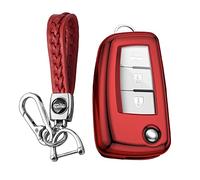 KUNIO Folding Car Key Fob Cover fit for Nissan Qashqai J11 Micra Pulsar Rogue Sunny X-Trail Murano Juke F15 Key Cover TPU Key Cover Case Key Case A Red