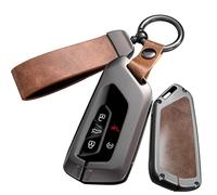 KUNIO for Volkswagen 3/5 Button Leather Metal Car Key Fob Cover Case Fit for VW ID.3 ID.4 2025 Golf 8 GTI R Atlas Cross Sport Skoda Octavia 2024 Seat Leon Keychain Key Fob Shell Accessories B Brown