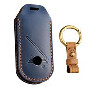 KUNIO Handmade Leather Car Key Fob Cover Case Fit for BMW mini Cooper Countryman One 2023 2024 Key Protective Cover Keychain Key Holder Car Accessory 4 Button Blue