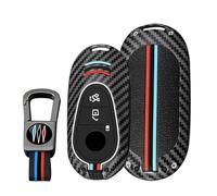 KUNIO Key Case Car Key Case Fits Mercedes Benz C Class W206 GLC X254 EQE 350 GLC 300 4MATI S Class 2023 2024 Key Fob Carbon Fibre Metal 3 Buttons Key Case A Black
