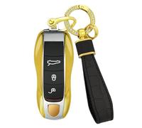 KUNIO Key Fob Car Key Case 2 Pieces/Set Fits Porsche 911 Cayenne 958 95B Macan 970 Panamera 2024 2023 2022 Key Case 3 Buttons ABS Protective Case Yellow Galvanised