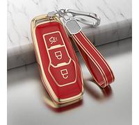 KUNIO Key Fob Cover Case fit for Ford Escort Focus 3 4 ST Mondeo 5 MK5 Mustang F-150 Explorer Edge Fiesta Kuga MK3 Key Cover TPU Car Key Case Keychain Holder 3 Buttons A Red