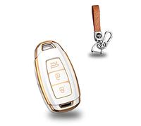 KUNIO Key Fob Cover Case fit for Hyundai i30 Ix35 Kona Encino Solaris Azera Grandeur Ig Accent Santa Fe 2018 2019 Key Cover TPU Key Case Key Bag Keychain 3 Buttons A White