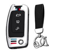 KUNIO Key Fob Cover fit ford Fiesta Focus MK2 C-Max B-Max Eco Sport Escort Tourneo Courier Ecosport Key Case Metal Cover Key Cover Key Protection Key Chain B Silver