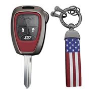 KUNIO Leather Metal Car Key Fob Cover Fit for Jeep Grand Cherokee Wrangler JK Commander Chrysler 300C American Flag Keychain Key Holder Automotive Interior Accessories B Red