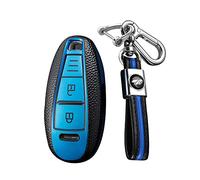 KUNIO Samrt Car Key Fob Cover fit for Suzuki Vitara Swift Ignis Kizashi SX4 Baleno Ertiga Samurai S-Cross Accessories Key Cover TPU Leather Texture Key Chain Key Box Key Case Blue