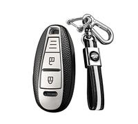 KUNIO Samrt Car Key Fob Cover fit for Suzuki Vitara Swift Ignis Kizashi SX4 Baleno Ertiga Samurai S-Cross Accessories Key Cover TPU Leather Texture Key Chain Key Box Key Case Silver