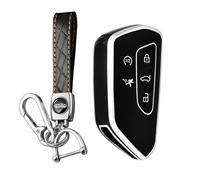 KUNIO TPU Car Key Fob Cover Case Fit for VW Golf 8 R GTI ID.3 ID.4 2025 Atlas 2024 Octavia Seat Leon MK4 MK8 Skoda Keychain Waterproof Full Protection Key Holder 5 Button Silver Edge-B Black