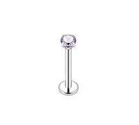 KUNIU G23 Titanium Internal Thread Flat Back Stud Earrings, CZ Crystal Labret Piercing Jewelry for Tragus Helix Cartilage Conch Lip Monroe, 16 Gauge (1.2mm*14mm*4mm, purple)