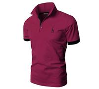 KUNJLELP Men's Regular-Fit Cotton Pique Polo Shirt Short Sleeve Golf Polos,Red,L