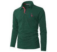 KUNJLELP Men's Regular-Fit Polo Shirt Long Sleeve Giraffe Embroidere Golf Polos 100% Cotton,Green+Red,XXL