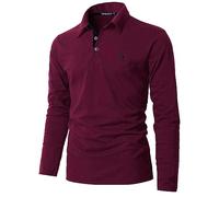 KUNJLELP Men's Regular-Fit Polo Shirt Long Sleeve Giraffe Embroidere Golf Polos 100% Cotton,Red,M