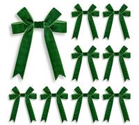 Kunjocy 10 Pcs Flannel Christmas Bows, Velvet Double Christmas Bows Christmas Tree Ornaments Bows Christmas Wreaths Bows for Xmas Garland Home Holiday Party Gift Wrapping (Green)