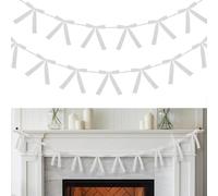 Kunjocy 10ft/3m Christmas Velvet Bow Garland, Vintage Christmas Bow Garland Banners Rustic Velvet Bow Decor with 13 5×7 Inch Bows Connected by Thin Webbing for Xmas Tree Fireplace Staircase (White)
