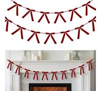 Kunjocy 10ft/3m Christmas Velvet Bow Garland, Vintage Christmas Bow Garland Banners Rustic Velvet Bow Decor with 13 5×7 Inch Bows Connected by Thin Webbing for Xmas Tree Fireplace Staircase (Red)