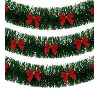 Kunjocy 10M/32.8Ft Christmas Tinsel Garland with 12 Bows, Chunky/Fine Christmas Tree Decorations Garland Metallic Foil Bow Tinsel Twist Wreath Decorations for Home Xmas Tree Mantle Stair (Green)