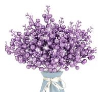 Kunjocy 12 Pcs Christmas Artificial Glitter Berries Stems Christmas Tree Stems with Powder Sequins Xmas Berry Picks Floral Decoration Craft for DIY Xmas Crafts Wreath Garland Home Decor (Purple)