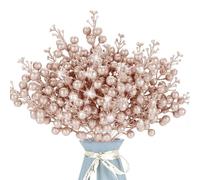 Kunjocy 12 Pcs Christmas Artificial Glitter Berries Stems Christmas Tree Stems with Powder Sequins Xmas Berry Picks Floral Decoration Craft for DIY Xmas Crafts Wreath Garland Home Decor (Rose Gold)