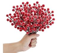 Kunjocy 12 Pcs Christmas Artificial Glitter Berries Stems Christmas Tree Stems with Powder Sequins Xmas Berry Picks Floral Decoration Craft for DIY Xmas Crafts Wreath Garland Home Decor (Frosted Red)